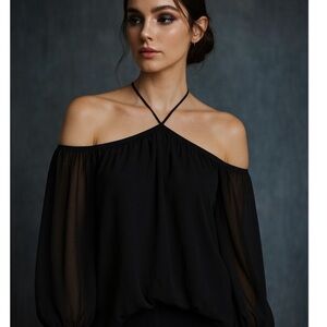 1. State Black Off-Shoulder Halter Tunic